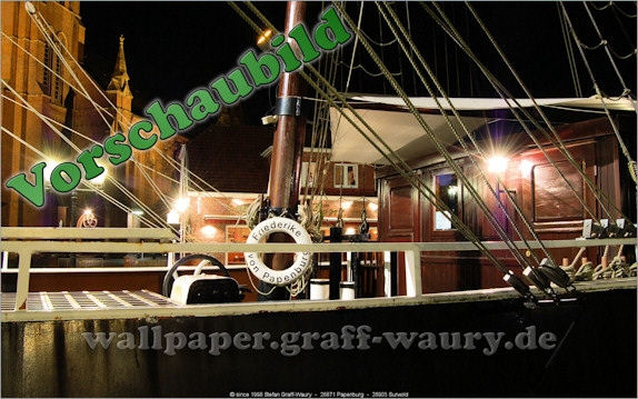 Dmmerung in Papenburg... Segelschiff Friederike (Teilaufnahme bei Nacht)