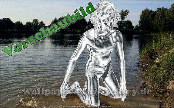 Vorschau zum kostenlosen, lizensierten Wallpaper-Bild: Kids in Chromskulptur II (Das Wassershooting)