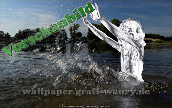 Vorschau zum kostenlosen, lizensierten Wallpaper-Bild: Kids in Chromskulptur I (Das Wassershooting)